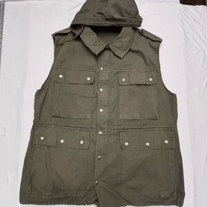 Vintage German Military Green Surplus Hooded Field Vest Size European Size 56